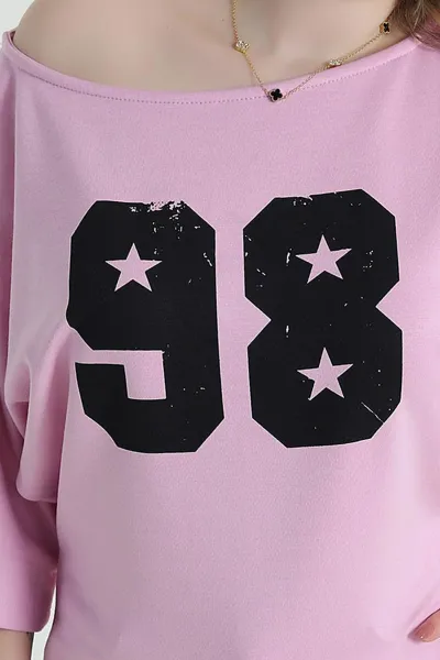 Pembe Baskılı Kayık Yaka Oysho Kadın Tişört 458506