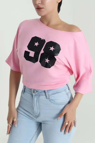 Pembe Baskılı Kristal Kadın Bluz 482072
