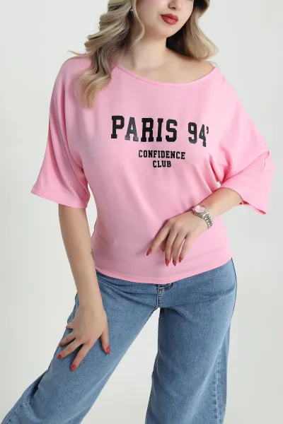 Pembe Baskılı Kristal Kadın Bluz 482092