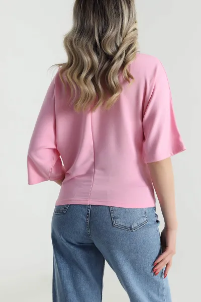 Pembe Baskılı Kristal Kadın Bluz 482092
