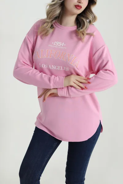 Pembe Baskılı Kristal Kadın Sweat Tunik 485133