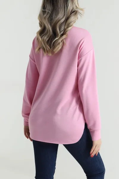 Pembe Baskılı Kristal Kadın Sweat Tunik 485133