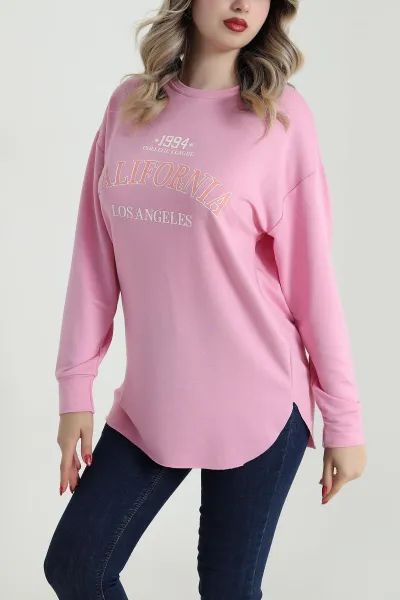 Pembe Baskılı Kristal Kadın Sweat Tunik 485133