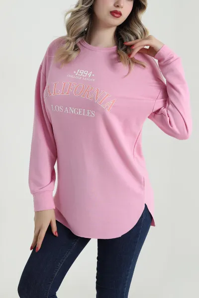 Pembe Baskılı Kristal Kadın Sweat Tunik 485133