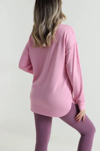 Pembe Baskılı Kristal Kadın Sweat Tunik 485140