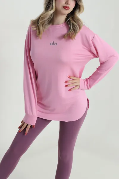 Pembe Baskılı Kristal Kadın Sweat Tunik 485140
