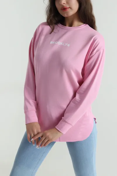 Pembe Baskılı Kristal Kadın Sweat Tunik 485149