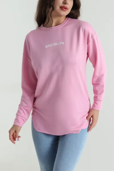 Pembe Baskılı Kristal Kadın Sweat Tunik 485149