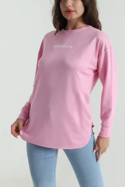 Pembe Baskılı Kristal Kadın Sweat Tunik 485149