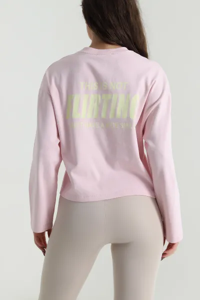 Pembe Baskılı Likralı Kadın Sweat 498126