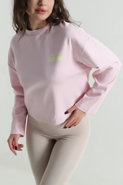Pembe Baskılı Likralı Kadın Sweat 498126