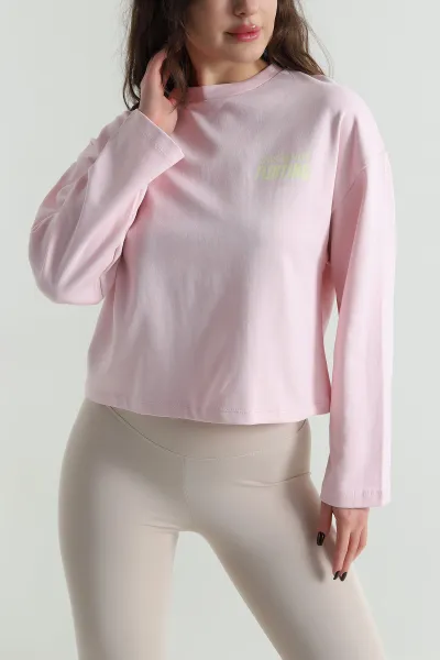 Pembe Baskılı Likralı Kadın Sweat 498126