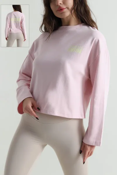 Pembe Baskılı Likralı Kadın Sweat 498126