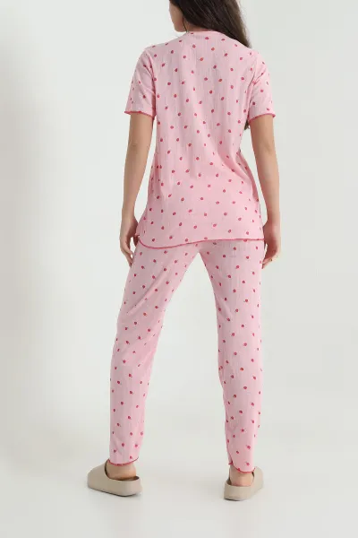 Pembe Baskılı Pointel Kadın Pijama Takımı 463564