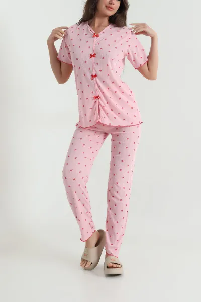 Pembe Baskılı Pointel Kadın Pijama Takımı 463564