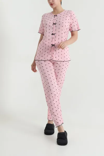 Pembe Baskılı Pointel Kadın Pijama Takımı 463565