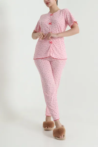 Pembe Baskılı Pointel Kadın Pijama Takımı 463566