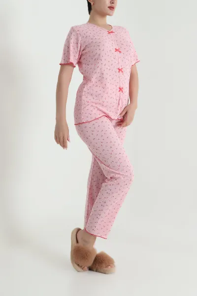 Pembe Baskılı Pointel Kadın Pijama Takımı 463566