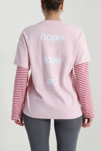 Pembe Baskılı Ribana Kadın Sweat 497620