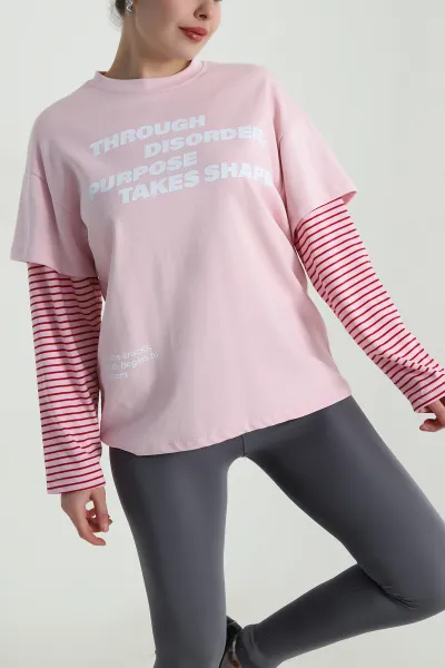 Pembe Baskılı Ribana Kadın Sweat 497620