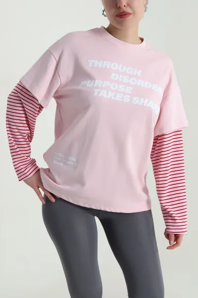Pembe Baskılı Ribana Kadın Sweat 497620
