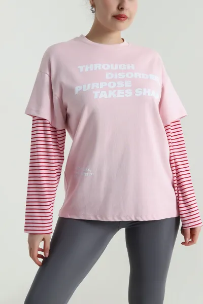 Pembe Baskılı Ribana Kadın Sweat 497620