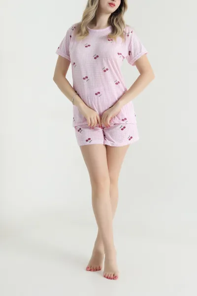 Pembe Baskılı Şortlu Süprem Kadın Pijama Takımı 476122