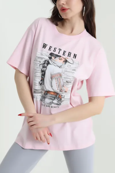 Pembe Baskılı Süprem Kadın Tişört 443691