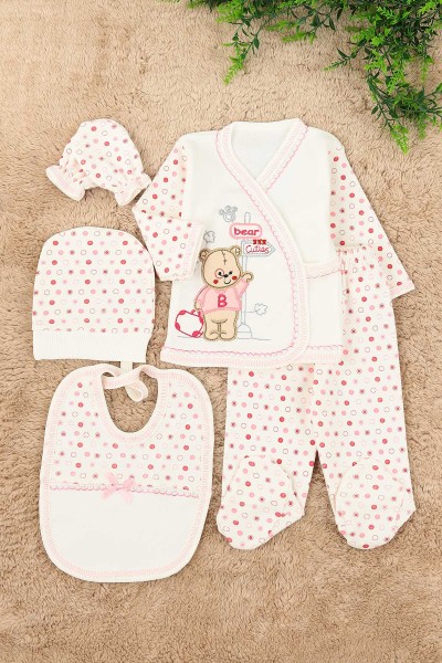 Pembe Bear Ayı Nakışlı 5 Parçalı Kız Zıbın Seti 158772