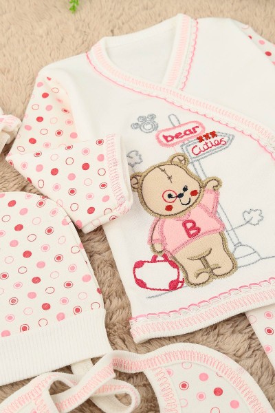 Pembe Bear Ayı Nakışlı 5 Parçalı Kız Zıbın Seti 158772