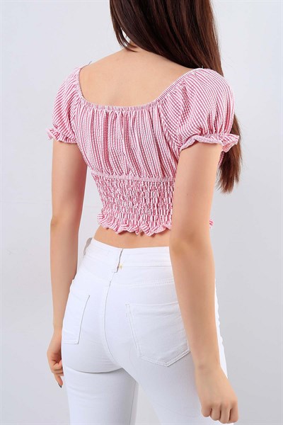 Pembe Bel Lastikli Bayan Bluz 16309B