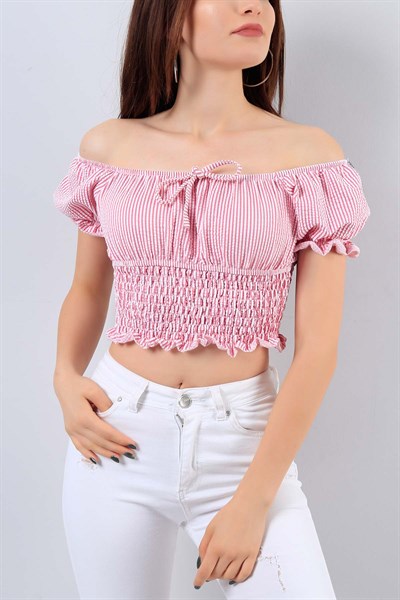 Pembe Bel Lastikli Bayan Bluz 16309B