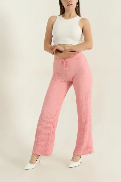 Pembe Bel Lastikli Gofre Kadın Pantolon 374650