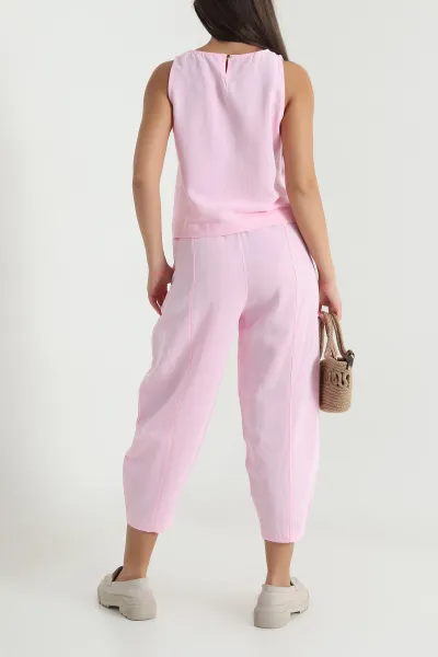 Pembe Bel Lastikli Keten Kadın İkili Takım 477623