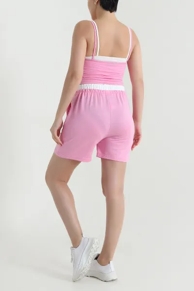 Pembe Bel Lastikli Kristal Kadın İkili Takım 468754