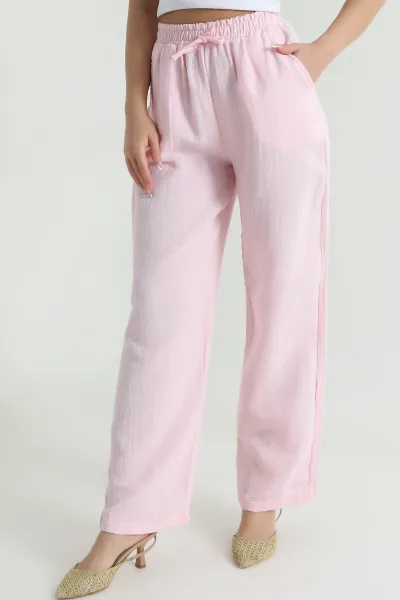Pembe Bel Lastikli Müslin Keten Kadın Pantolon 464562