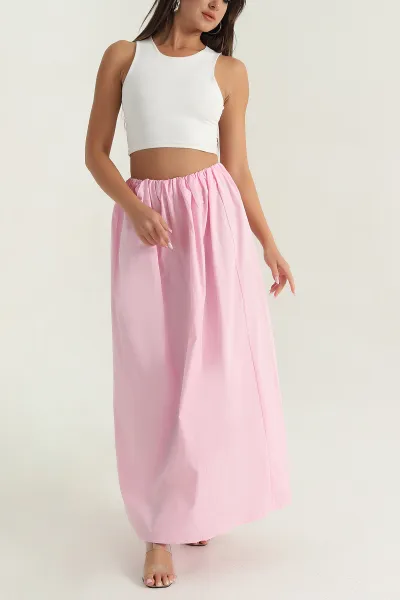 Pembe Bel Lastikli Poplin Kadın Etek 380289