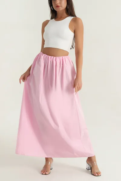 Pembe Bel Lastikli Poplin Kadın Etek 380289