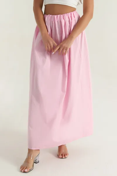 Pembe Bel Lastikli Poplin Kadın Etek 380289