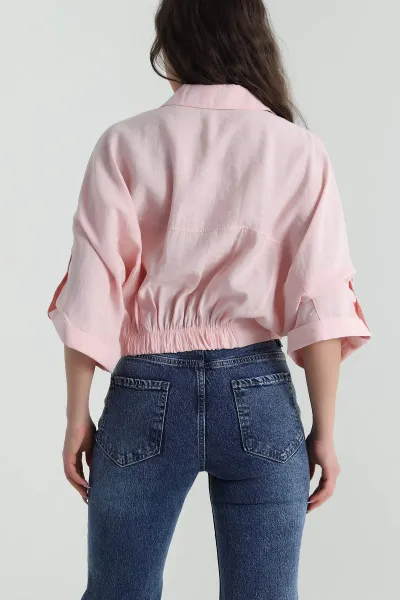 Pembe Bel Lastikli Tencel Kadın Gömlek 458828
