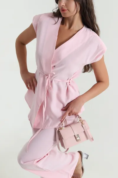 Pembe Bel Lastikli Tencel Kadın İkili Takım 472277