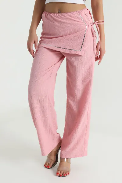 Pembe Bel Pullu Dokuma Tarak Kadın Pantolon 477280
