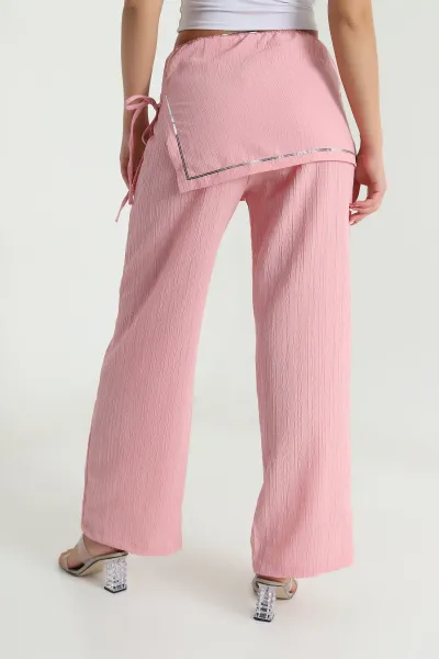 Pembe Bel Pullu Dokuma Tarak Kadın Pantolon 477280
