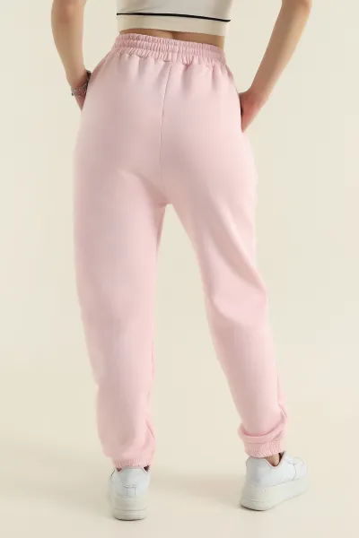 Pembe Bel ve Paça Lastikli Cepli Üç İp Kadın Eşofman Altı 419506