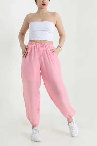 Pembe Bel ve Paça Lastikli Tensel Kadın Pantolon 457047