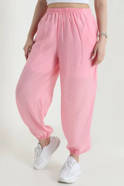 Pembe Bel ve Paça Lastikli Tensel Kadın Pantolon 457047