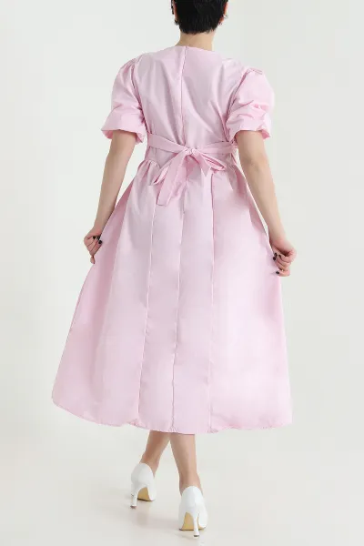 Pembe Belden Bağlamalı Poplin Kadın Elbise 454996