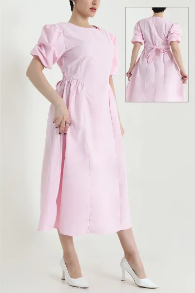 pembe-belden-baglamali-poplin-kadin-elbise-454996