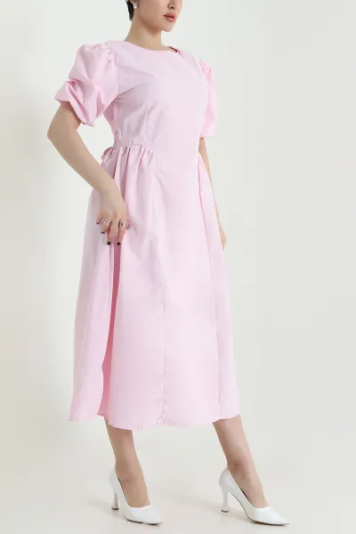 Pembe Belden Bağlamalı Poplin Kadın Elbise 454996