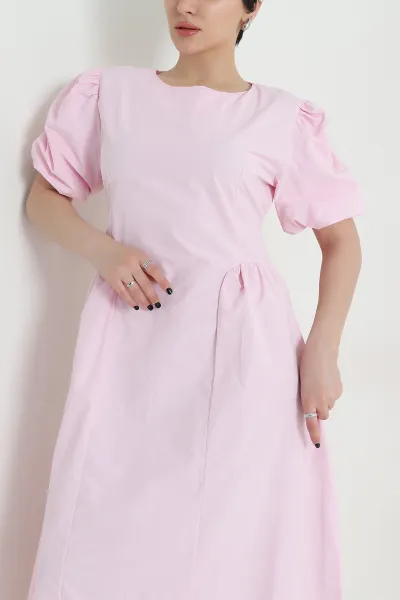 Pembe Belden Bağlamalı Poplin Kadın Elbise 454996